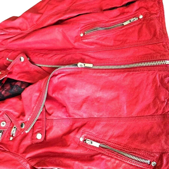 Black river red leather zipper biker motorcycle jacket size M women's - Picture 3 of 13